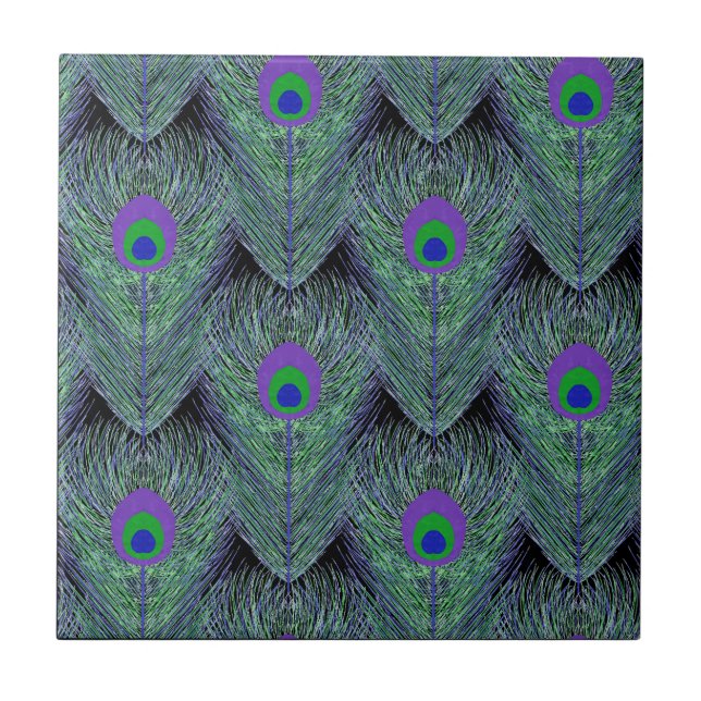 Carreau Peacock Feathers Arrière - plan noir (Devant)