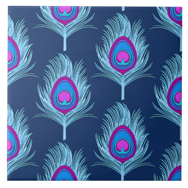 Carreau Peacock Feathers, Navy et Pastel Blue (Devant)