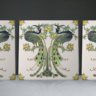 Carreau Peacock & Fruit Design par Mabel C. Dibble Art Déc