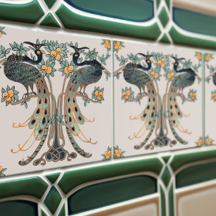 Carreau Peacock & Fruit Design par Mabel C. Dibble Art Déc