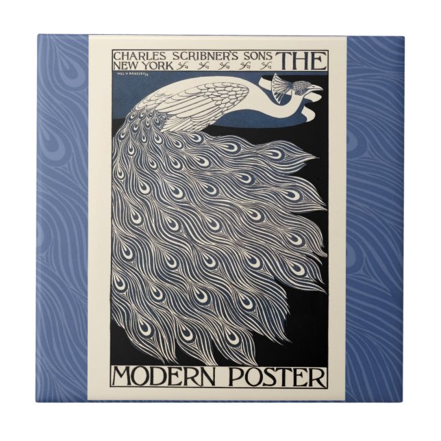 Carreau Peacock Vintage Bleu Art Nouveau (Devant)