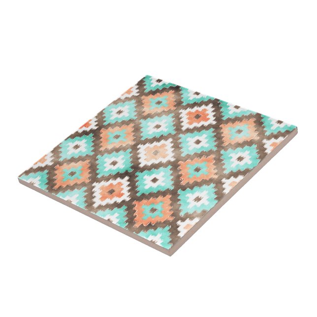 Carreau Pech Orange Turquoise Aqua Green Tribe Art (Côté)