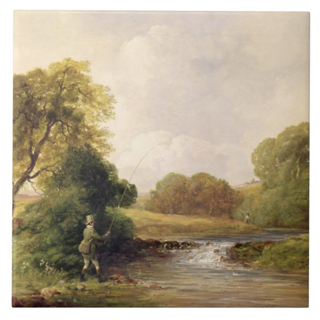 Carreau Pêche : Jouant un poisson (huile sur la toile) (Devant)