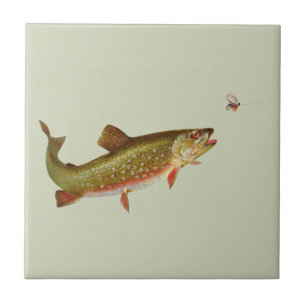 Carreau Pêche vintage à la truite arc-en-ciel