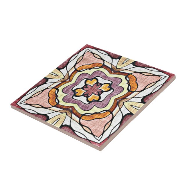 Carreau Pêcher Orange Blush Rose Purple Ethnic Tribu Art (Côté)