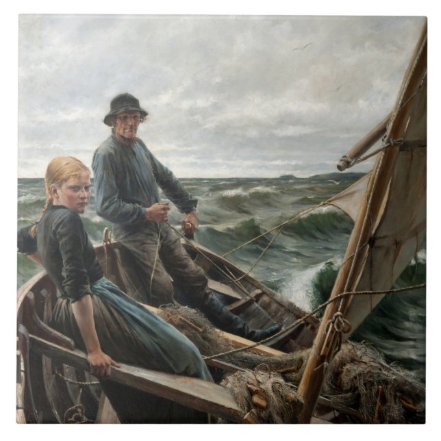 Carreau Pêcheur et fille en mer (par Albert Edelfeel) (Devant)