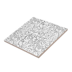 Carreau Peint à la main Motif de courbe noire sur blanc