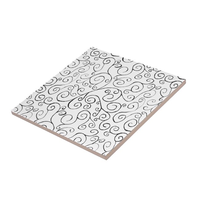 Carreau Peint à la main Motif de courbe noire sur blanc (Côté)