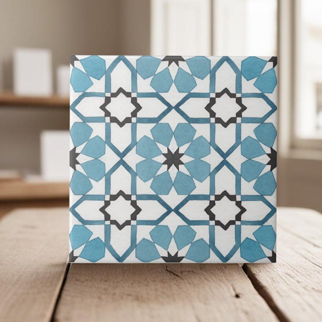 Carreau Peinture à la main bleu turquoise marocain ethnie (Créateur téléchargé)