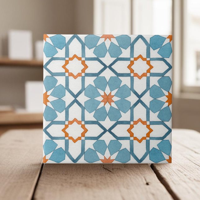 Carreau Peinture à la main bleu turquoise marocain ethnie (Créateur téléchargé)