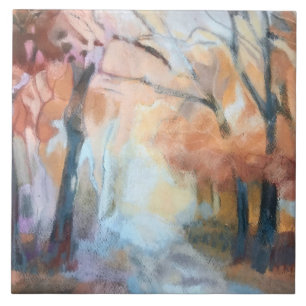 Carreau Peinture à la main des arbres modernes jaune orang