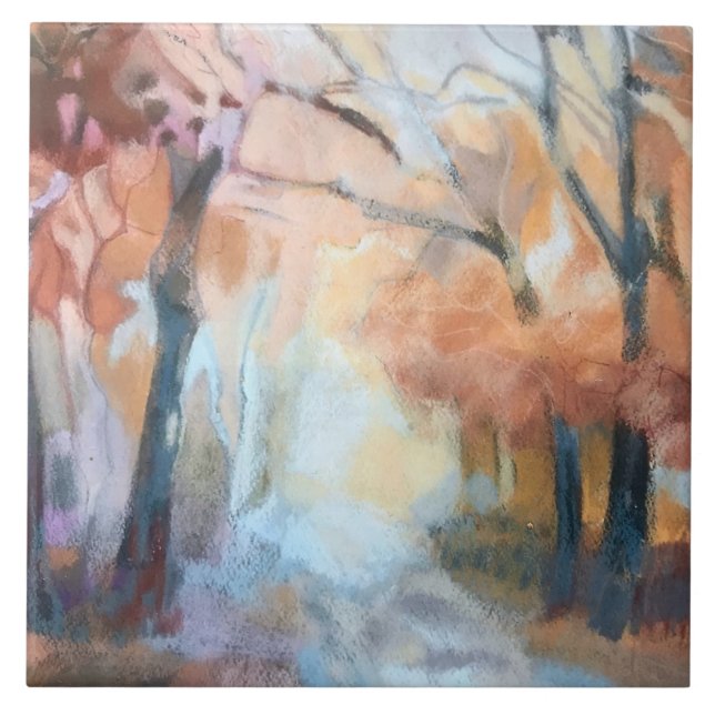 Carreau Peinture à la main des arbres modernes jaune orang (Devant)