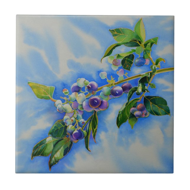 Carreau peinture à l'aquarelle de bleuet (Devant)
