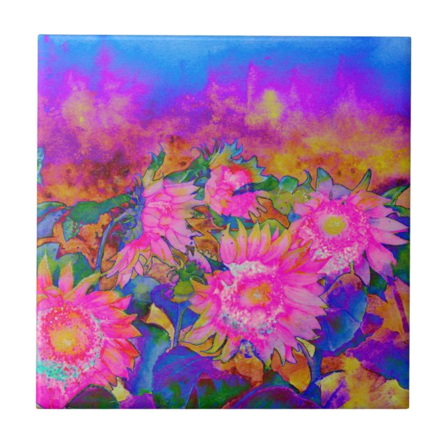 Carreau Peinture à l'aquarelle rose abstraite (Devant)