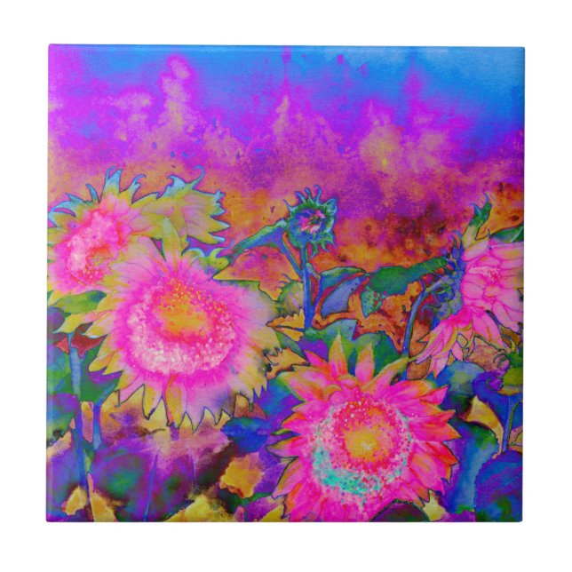 Carreau Peinture à l'aquarelle rose abstraite (Devant)