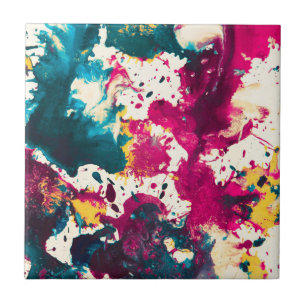 Carreau Peinture Abstraite colorée Turquoise et magenta