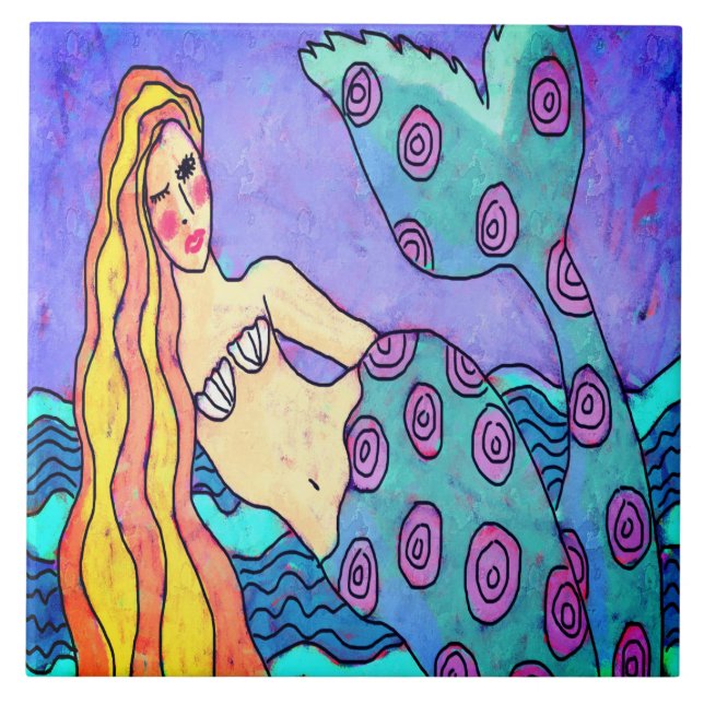 Carreau Peinture Abstraite couleur de sirène (Devant)