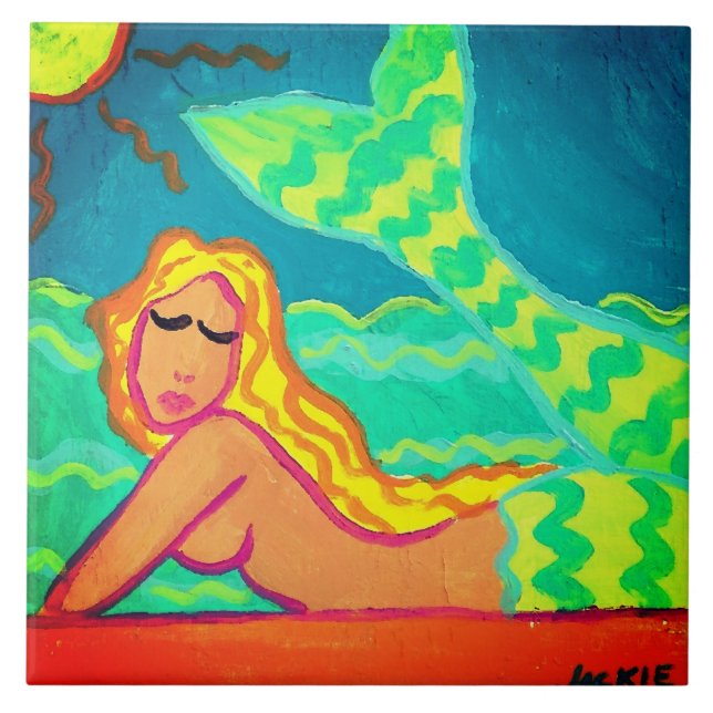 Carreau Peinture Abstraite couleur de sirène (Devant)