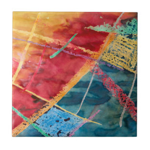 Carreau Peinture Abstraite couleur rouge bleu bleu jaune