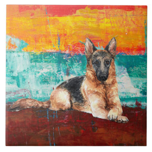 Carreau Peinture Abstraite de Berger Allemand Artistique