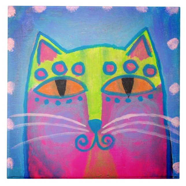 Carreau Peinture Abstraite de chats colorée (Devant)