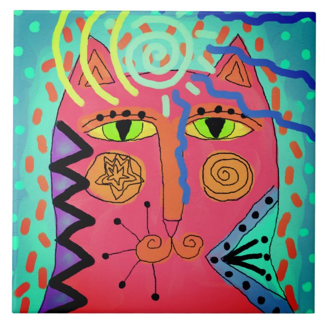 Carreau Peinture Abstraite de chats psychédéliques (Devant)