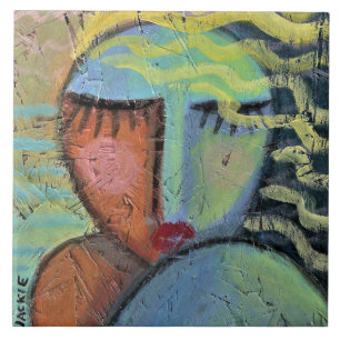 Carreau Peinture abstraite de cheveux de plage sur panneau