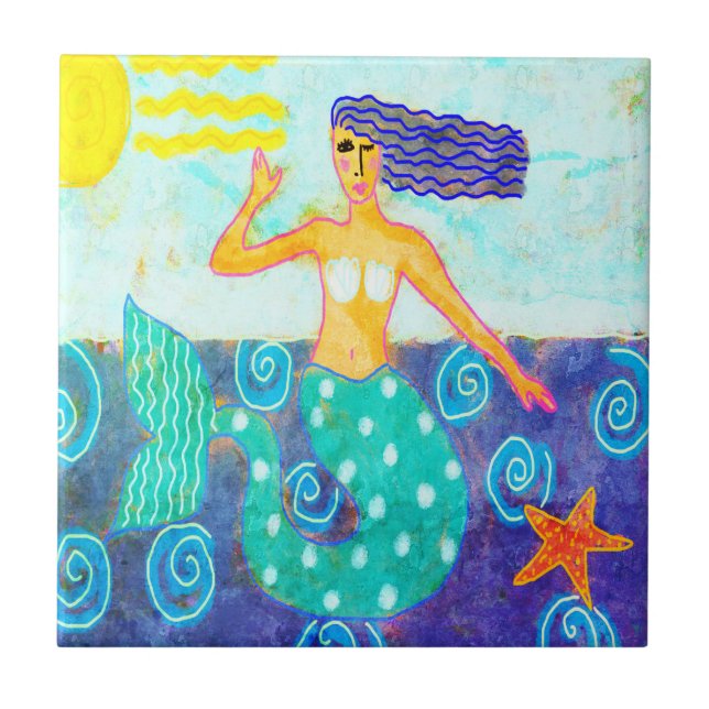 Carreau Peinture Abstraite de sirène et de poisson-Starfis (Devant)