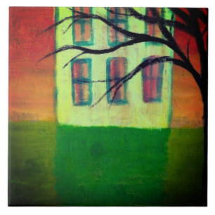 Carreau Peinture abstraite d'une vieille maison