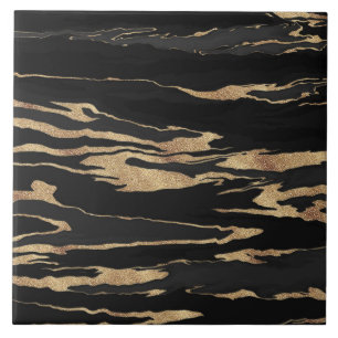 Carreau Peinture Abstraite en marbre noir or