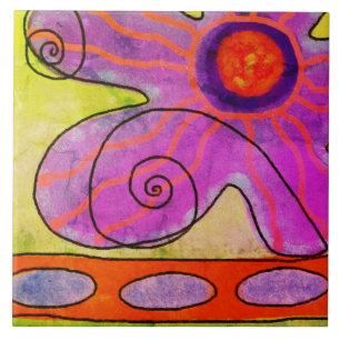 Carreau Peinture Abstraite Fleur Rose Funky