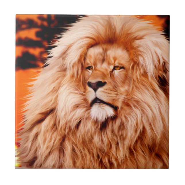 Carreau Peinture africaine orange de photo de ciel de lion (Devant)