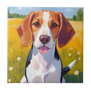 Carreau Peinture aquarelle de chien Beagle