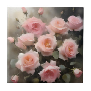 Carreau Peinture aquarelle de jolies roses roses
