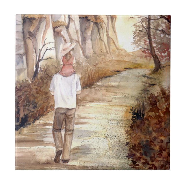 Carreau Peinture aquarelle de la piste d'automne (Devant)