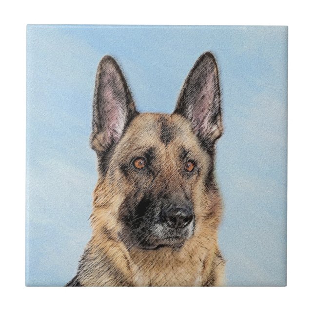 Carreau Peinture berger allemande - jolie art original chi (Devant)