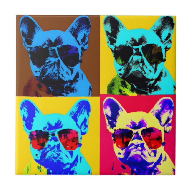 Carreau Peinture bulldog française dans le style pop art (Devant)