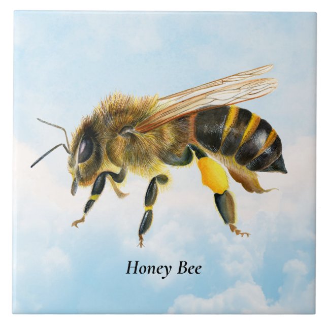 Carreau Peinture d'aquarelle d'abeille de miel (Devant)