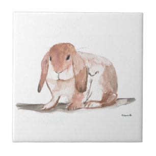 Carreau Peinture d'aquarelle de lapin Brown Vintage