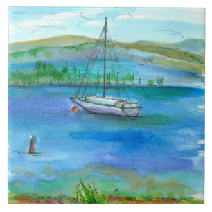 Carreau Peinture d'aquarelle Mountain Lake
