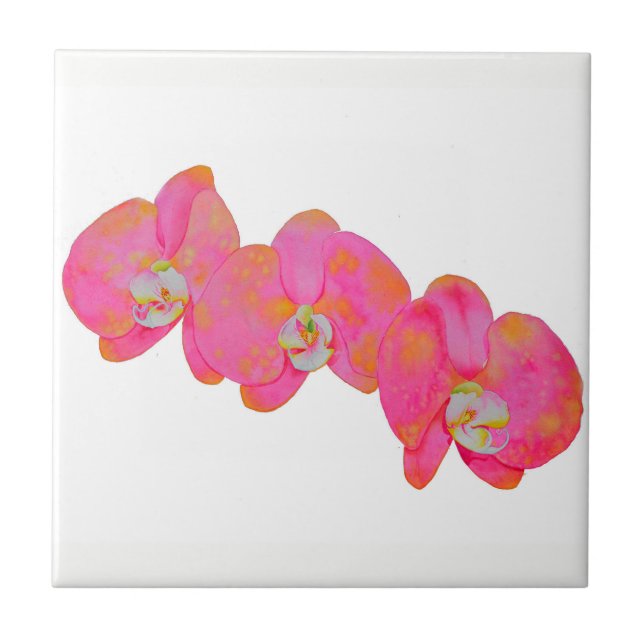 Carreau Peinture d'aquarelle romantique à l'orchidée rose (Devant)