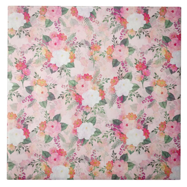 Carreau Peinture d'aquarelle rose romantique (Devant)