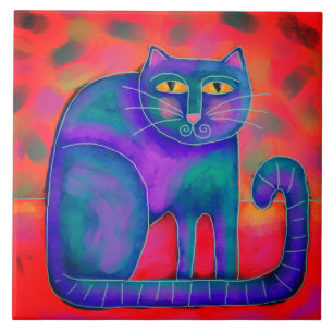 Carreau Peinture de chat numérique abstraite originale