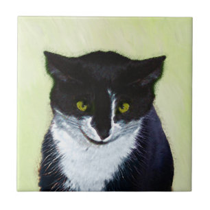 Carreau Peinture de chat Tuxedo - Cute Original Cat Art