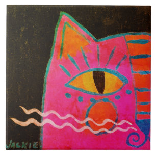 Carreau Peinture de chats rose funky
