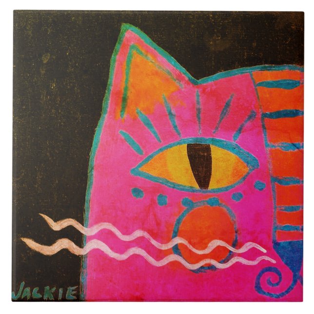 Carreau Peinture de chats rose funky (Devant)