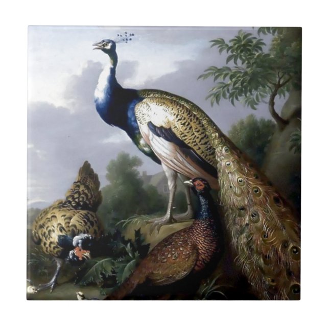 Carreau Peinture de famille d'oiseau de paon (Devant)
