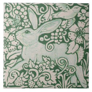 Carreau Peinture de lapin vert sur Trivet de tuile 6"