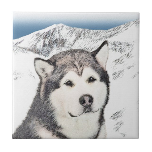 Carreau Peinture de malamut en Alaska - jolie art original (Devant)