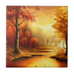 Carreau Peinture de paysage d'automne-2